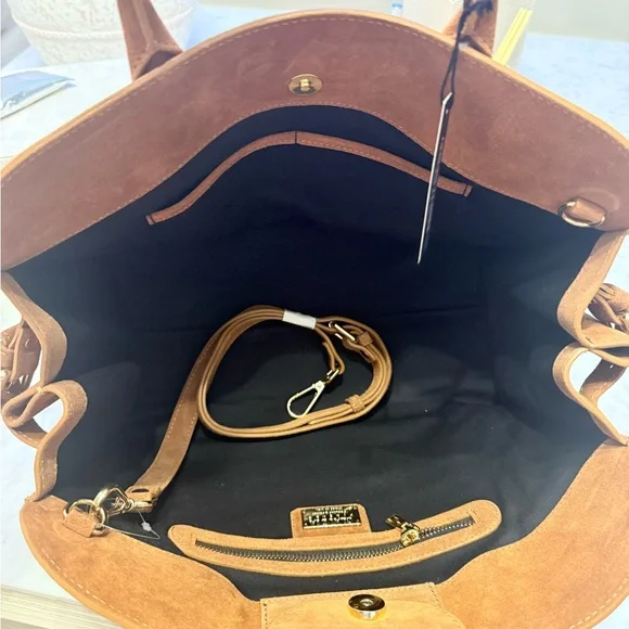 VIRAL CLAUDIA FIRENZE COGNAC SUEDE LEATHER TOTE SATCHEL BAG NWT - Picture 13 of 16